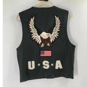 Interstate Leather Harley USA Flag Eagle Snap Vest Patriot America Men’s Size M